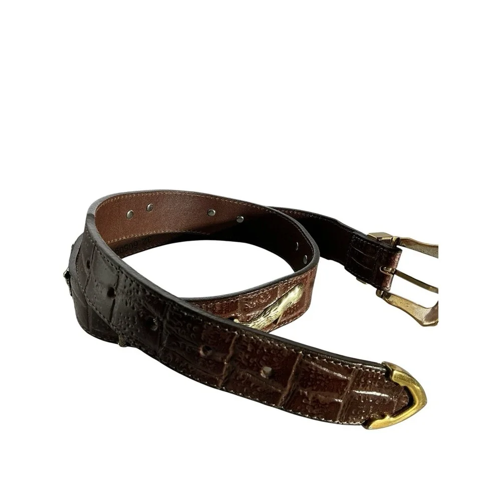 Honest by Brighton Safari Animal Belt Bren Leather Gold Tone Sz 32 Croc Embossed